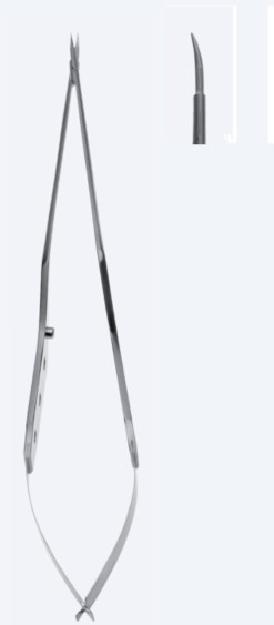 Ножиці, хірургічні, "Vannas", мікро, вигнуті, гострокінцеві, загальна довжина 225 мм, 9"